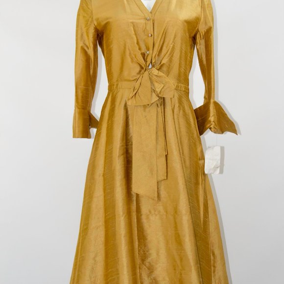 SARA CAMPBELL Yellow Silk Knee Length Dress Cocktail Sz 4 Small New - Picture 2 of 6